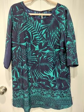 BeBop Teal & Navy Tropical-Print Mini Dress #0714